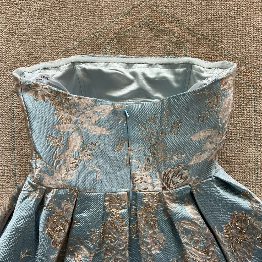 Mac Duggal Strapless Brocade Midi Dress with Pockets NWT Blue Multi - Picture 5 of 15